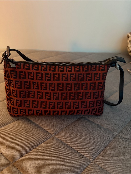 Fendi Handbags - Fendi Zucca FF Logo Pouch in Red and Black